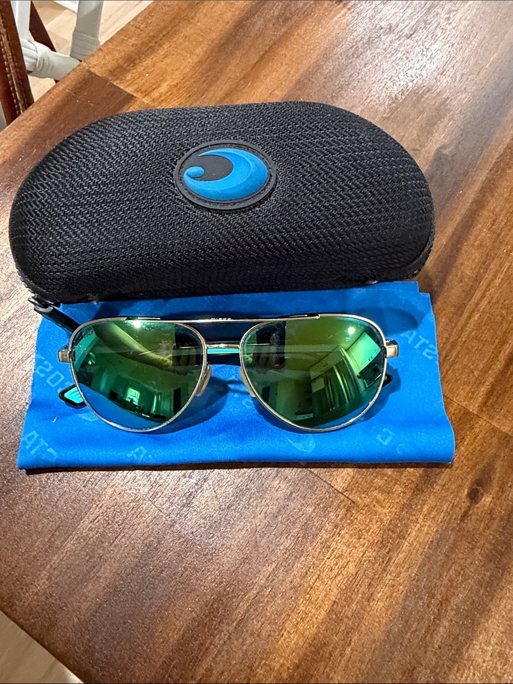 Costa Aviator Sunglasses with Green Mirrored Lenses and Silver Frame